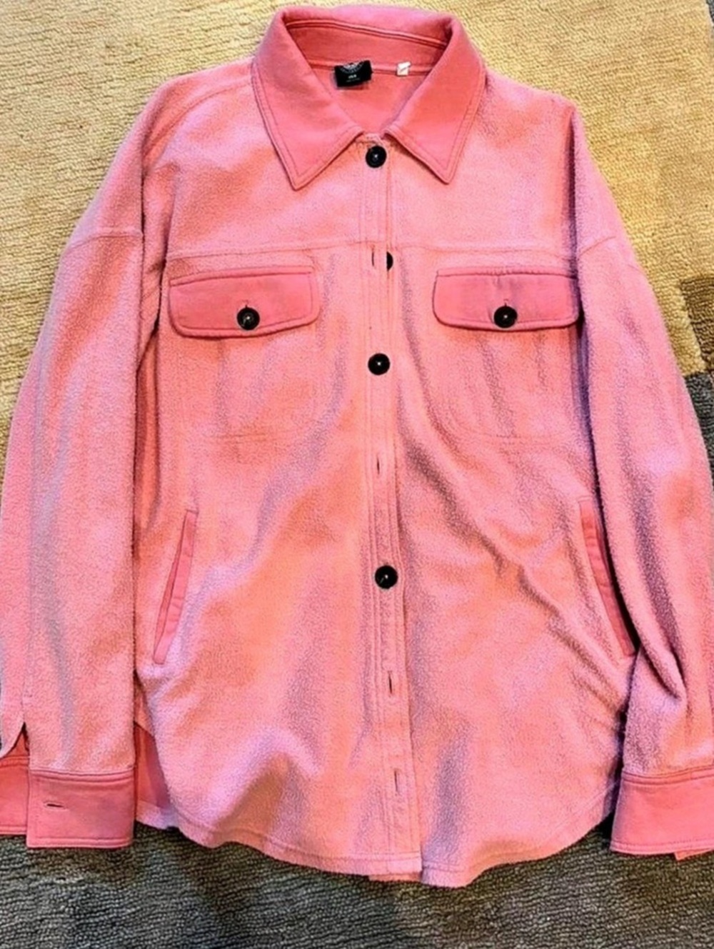 Reverse Fleece Shacket Pink Utility Jacket Oversized